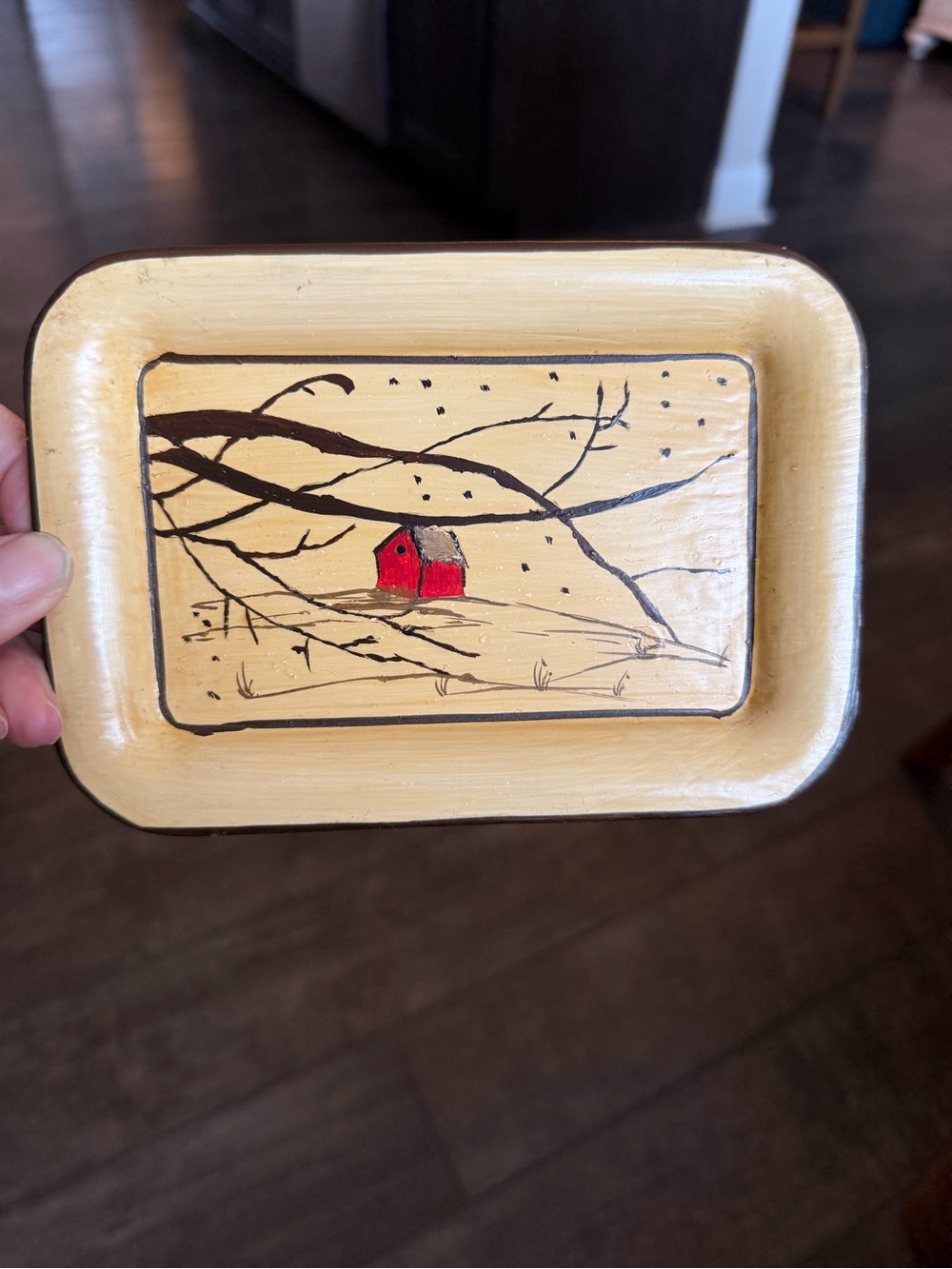 Cream and Red Decorative Bathroom/kitchen/bedsideVanity Tray - Rustic Barn Motif